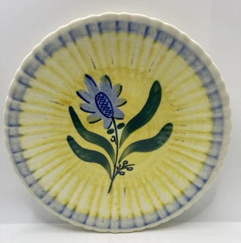 VTG ATQ~ Set of 2~8"  STANGL Blue Bell Ribbed Salad Plates Each Signed By Artist