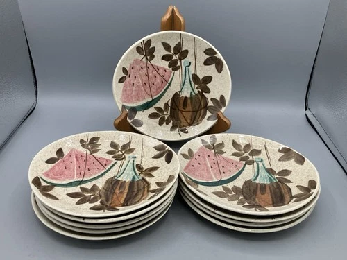 Set of 10 Vintage MCM Red Wing Tampico Pattern Bread & Butter Oval Dishes