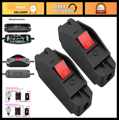 Heavy Duty Inline Cord Switch 2-Pack, 16A AC125V/250V On/Off Rocker Switch for L