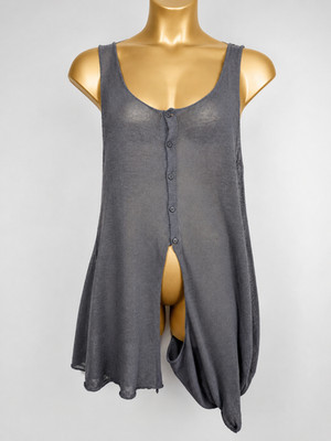 Crea Concept Leinenmischung Tunika Weste Gr 44 grau transparent Lagenlook Top