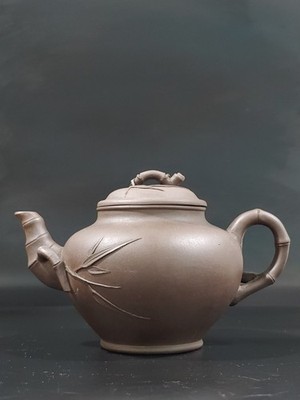 宜兴老厂紫砂壶玉兰竹报春Vintage Chinese Yixing Zisha Purple Clay