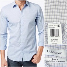 Calvin Klein Men's Stretch Reg Fit Dress Shirt Blue Multi 16 32/33 New NWT Large