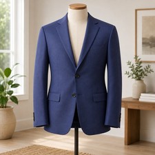 Two Button Blazer Mens Navy Blue Solid Professional Jacket