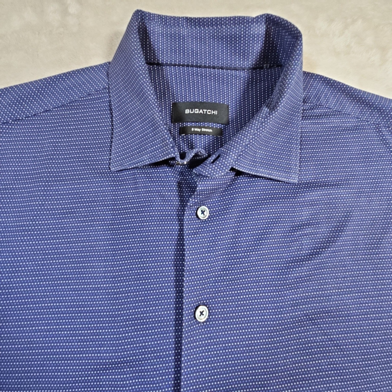 Bugatchi 8 Way Stretch Blue Dot Pattern Short Sle… - image 3