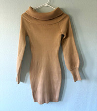 New Fashion Nova Oh You Fancy Sweater Mini Dress Taupe Cowl Neck Long Sleeve M