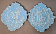 Vintage Decorative Ornate Plaster Wall Hanging Plaque Set Adam And Eve Blue