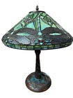 Vintage Dragonfly Stained Glass Table Lamp Slag Glass Tiffany Style Bronze Base