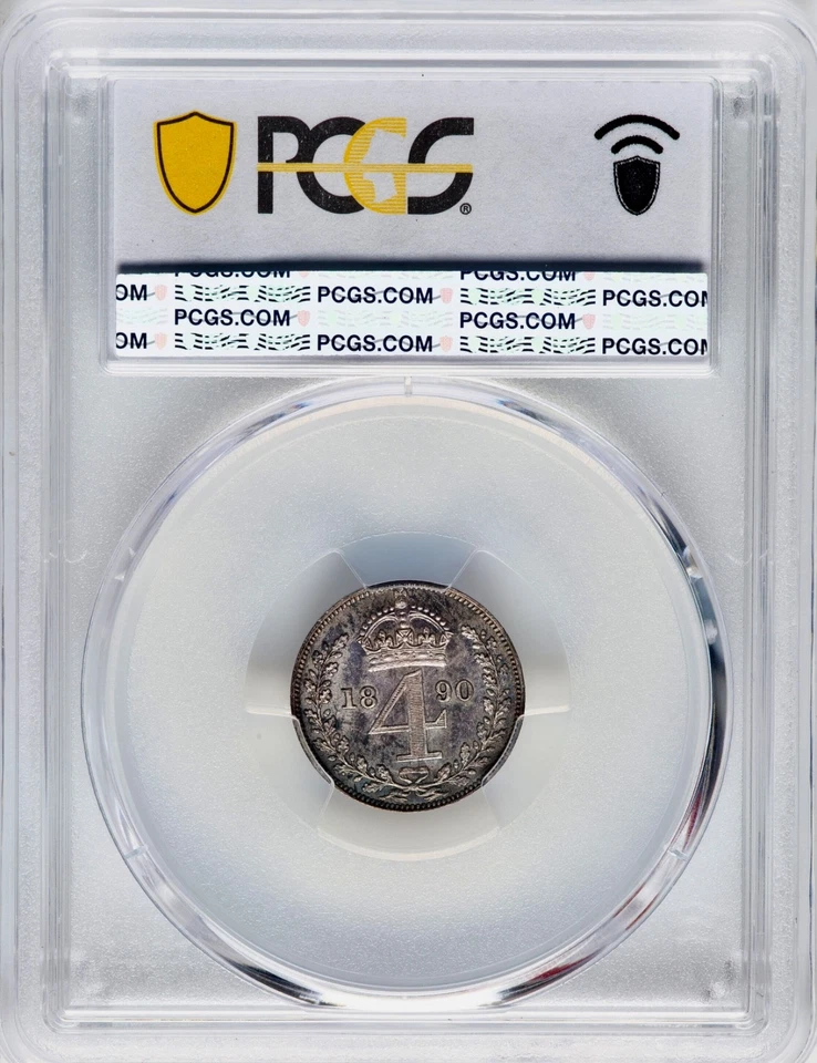 4 peças 1890 Grã-Bretanha Victoria PCGS Prooflike arco-íris tonificado prata conjunto Maundy - Imagem 4 de 4