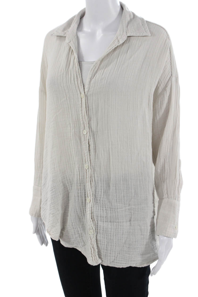 Felicite Women Basic Collared Cotton Button-Up Lo… - image 2