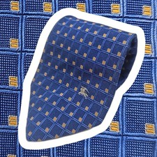 Vintage Burberrys of London Tie Mens Jacquard Foulard Blue Gold Silk 59.4" USA