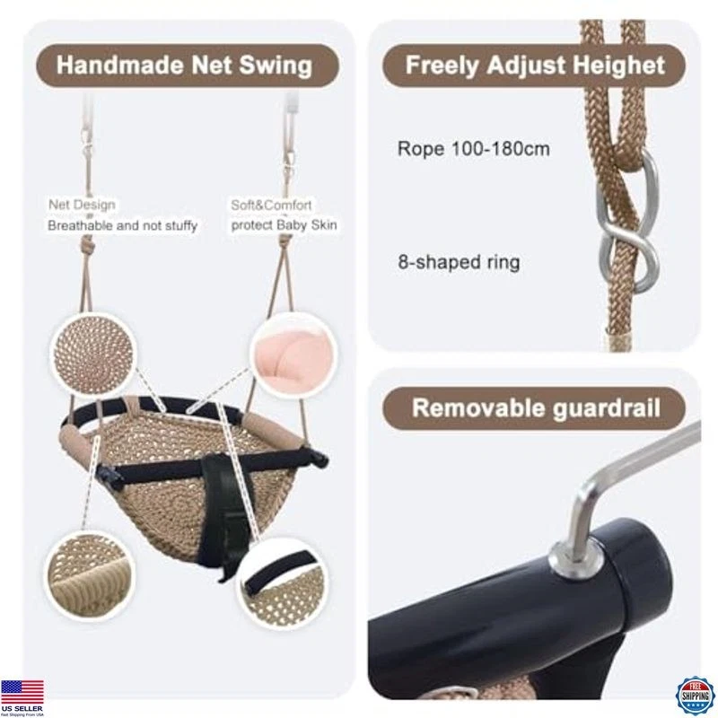 Columpio para niños pequeños y columpio para bebés 2 en 1 - Asiento columpio de cuerda ajustable para niños | Interior y Foto 3 de 4