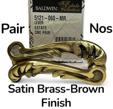 Baldwin Estate 5121-060-MR Passage Door Lever Handle Pair Satin Brass/Brown NOS