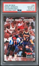 1992 SkyBox USA Dream Team Magic Johnson #30 Auto - PSA / DNA - NM-MT 8, Auto 10