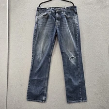 Coby James Men Jeans 34X32 Blue Denim FR Westex Indigo Distressed Embroidered