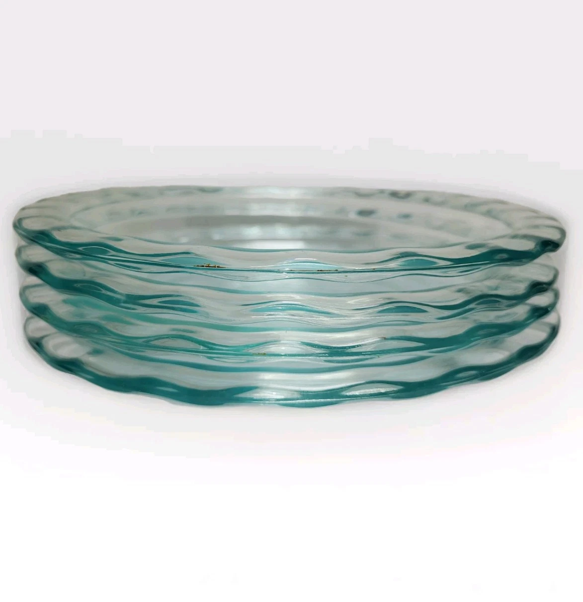 Set of 4 Pyrex Blue Glass Pie Plates Baking Dishes Pans 9.5" Scalloped Edges EUC
