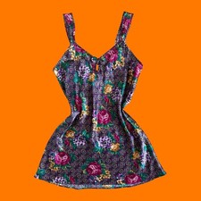 90's vintage purple satin paisley floral lingerie slip dress M/L adonna