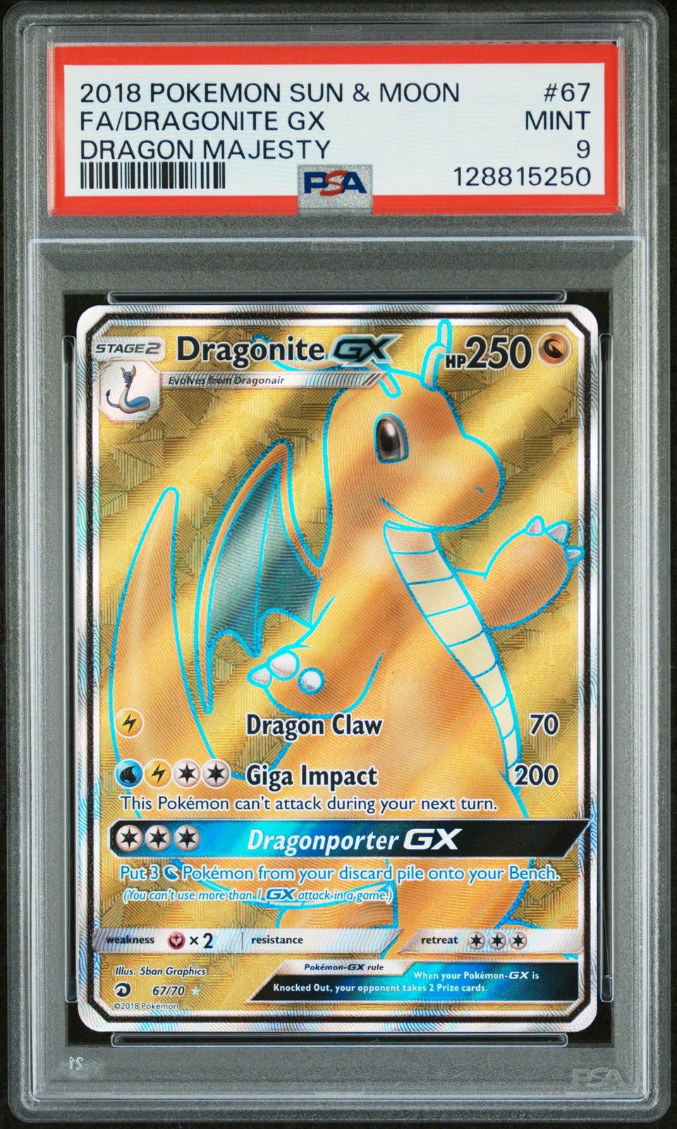 2018 POKEMON SUN & MOON DRAGON MAJESTY #67 FULL ART/DRAGONITE GX PSA 9