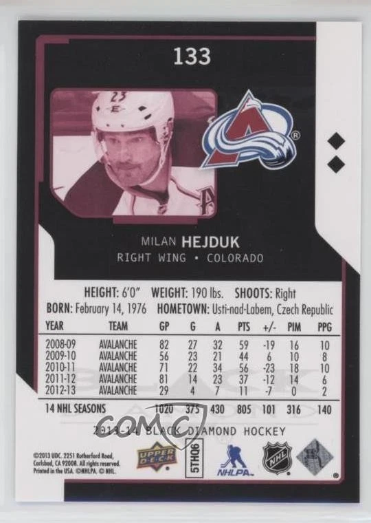 2013-14 Upper Deck Black Diamond Milan Hejduk #133 - Image 2 of 2