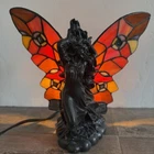 Vintage Tiffany Style Butterfly Table Lamp Art Nouveau Stained Glass 8”