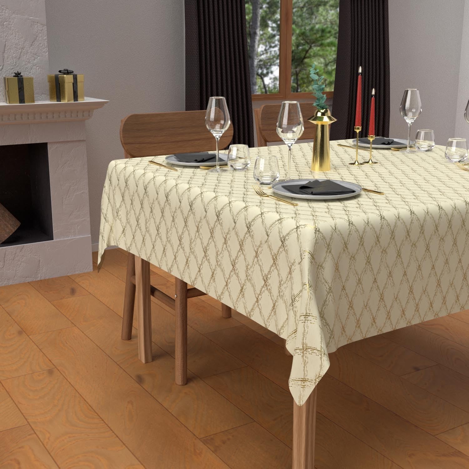 Nappe carrée en coton Celeste Or 180x180 cm pour table festive