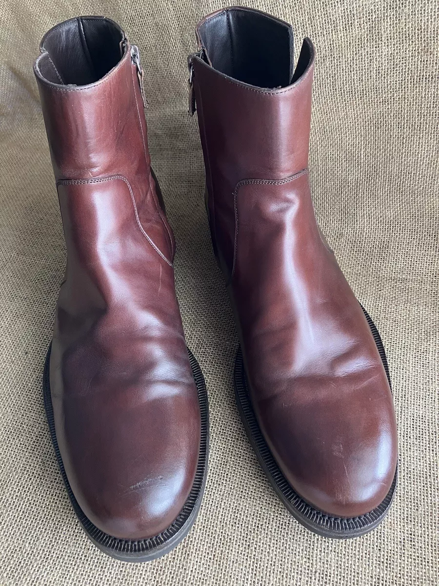 SALVATORE FERRAGAMO Burgundy Leather Chelsea Zip Boots Size UK 11