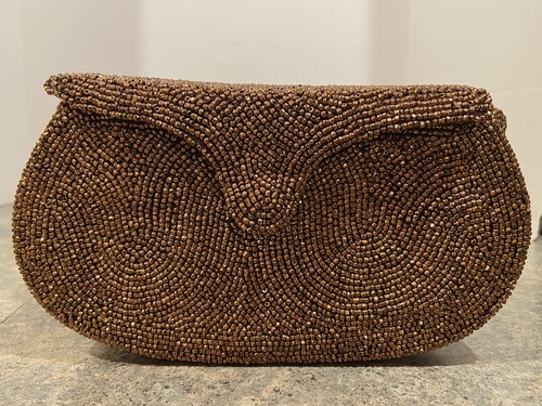 Copper Hand Beaded Vintage Walborg Box Purse Made In Belgium Silk Lined NICE - Picture 5 of 11