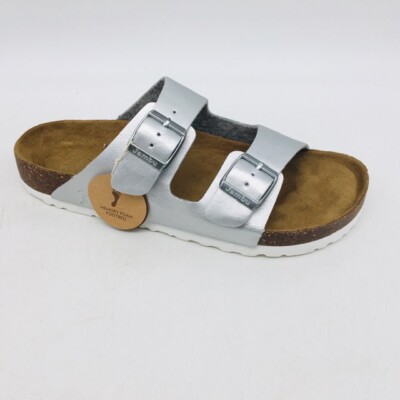 Jambu Women's Open Toe Slides Flat Sandal Mules Silver FlipFlops Size 6 M $89