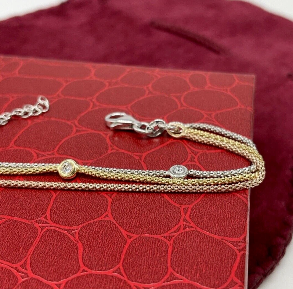 Bracciale donna multifilo color argento dorato ramato in argento925 e punti luce - Immagine 2 di 4