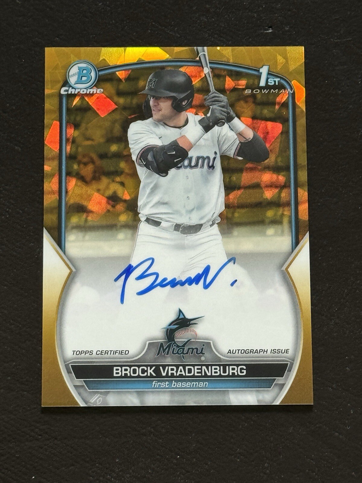 Brock Vradenburg 2023 Bowman Draft Chrome Sapphire 1st Gold Refractor Auto /50