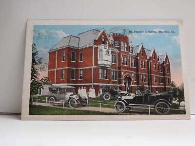 St Francis Hospital Macomb, Illinois Lithograph Postcard Posted 1924 B325