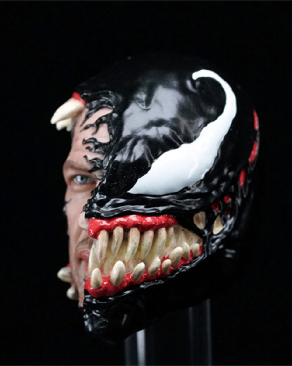 1/6 Venom Eddie Brock Half Face Head Carved DIY 12'' Hot 1/6 Venom Eddie Brock Half Face Head Carved DIY 12'' Hot
