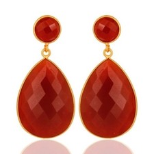 Red Onyx Gemstone Gold Plated 925 Silver Teardrop Earrings Women's Jewelry