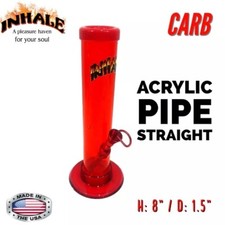INHALE®️ 1.5X8" STRAIGHT ACRYLIC HOOKAH WATER PIPE WITH CARB MADE IN THE USA