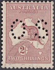 Australia  1924  2 shillings  kangaroo  perfin OS  SG O77  fine used