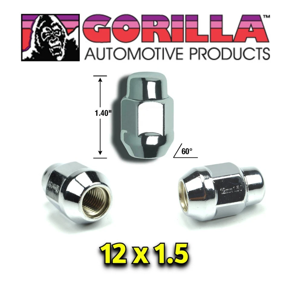 4 tuercas de rueda cromadas Gorilla 12 mm x 1,50 abultamiento asiento bellota 12x1,5 91138 Foto 2 de 4