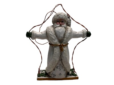 Vintage Ornament P Schifferl 4'' Winter White Santa on Swing Owl Metal Christmas
