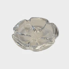 Vintage Large Lead Crystal Flower Pattern Clear Glass Ashtray Cigarette Cigar