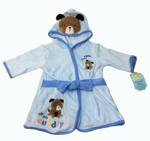 Carters Hooded Robe Boys Blue Terrycloth Bathrobe 0-9M Puppy Dog Cuddly NWT -TAG - Afbeelding 1 van 12