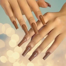 New Fashion Natural Brown Square 24 Count Nail 