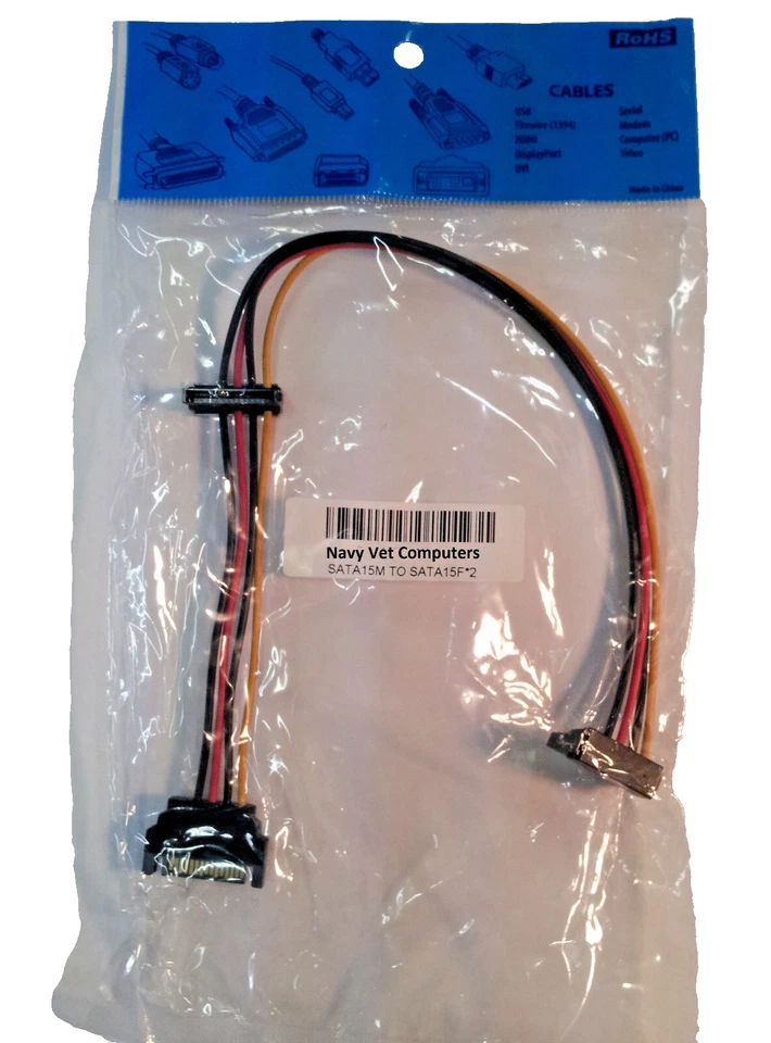 SATA Power Y Cable 1 Male 2 Female 14 inch splitter - Image 2 of 3