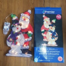 Vintage 90s Premier Christmas Santa & Snowman Window Light Silhouette Decoration