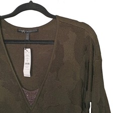 White House Black Market Green Camo Jacquard V-Neck Sweater Dress - Size S - NWT