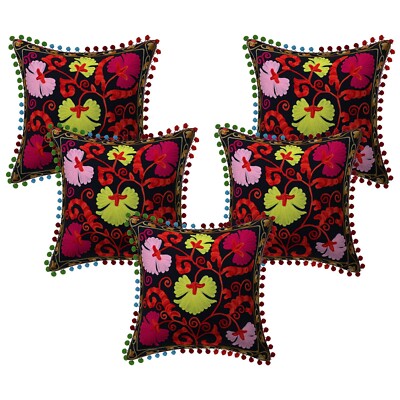 Handmade Embroidery Suzani Cushion Cover 16x16 Boho Decorative Cotton Pillowcase