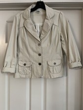 Hannah Stretch Beige 3/4 Length Sleeve Pocket Front Size S Cotton Twill Jacket