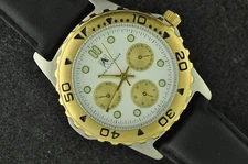 NICE MENS MARK ALEXANDER TRIPLE DATE WRISTWATCH SPORTS BEZEL TWO TONE KEEPS TIME