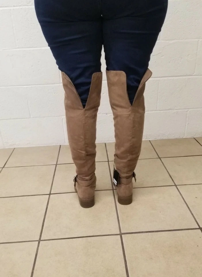 Женские замшевые сапоги до колена серо-коричневый размер 8 M теплая ткань внутри  - Изображение 2 из 4