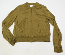 Maeve Bomber Jacket Womens Medium Olive Leopard Print Full-zip Long Sleeve