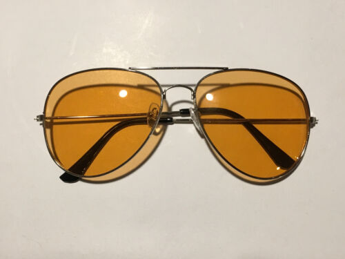 Silver HD Aviator Glasses Orange Lens Sunglasses Retro NEW Colored Metal Frame - Picture 1 of 4