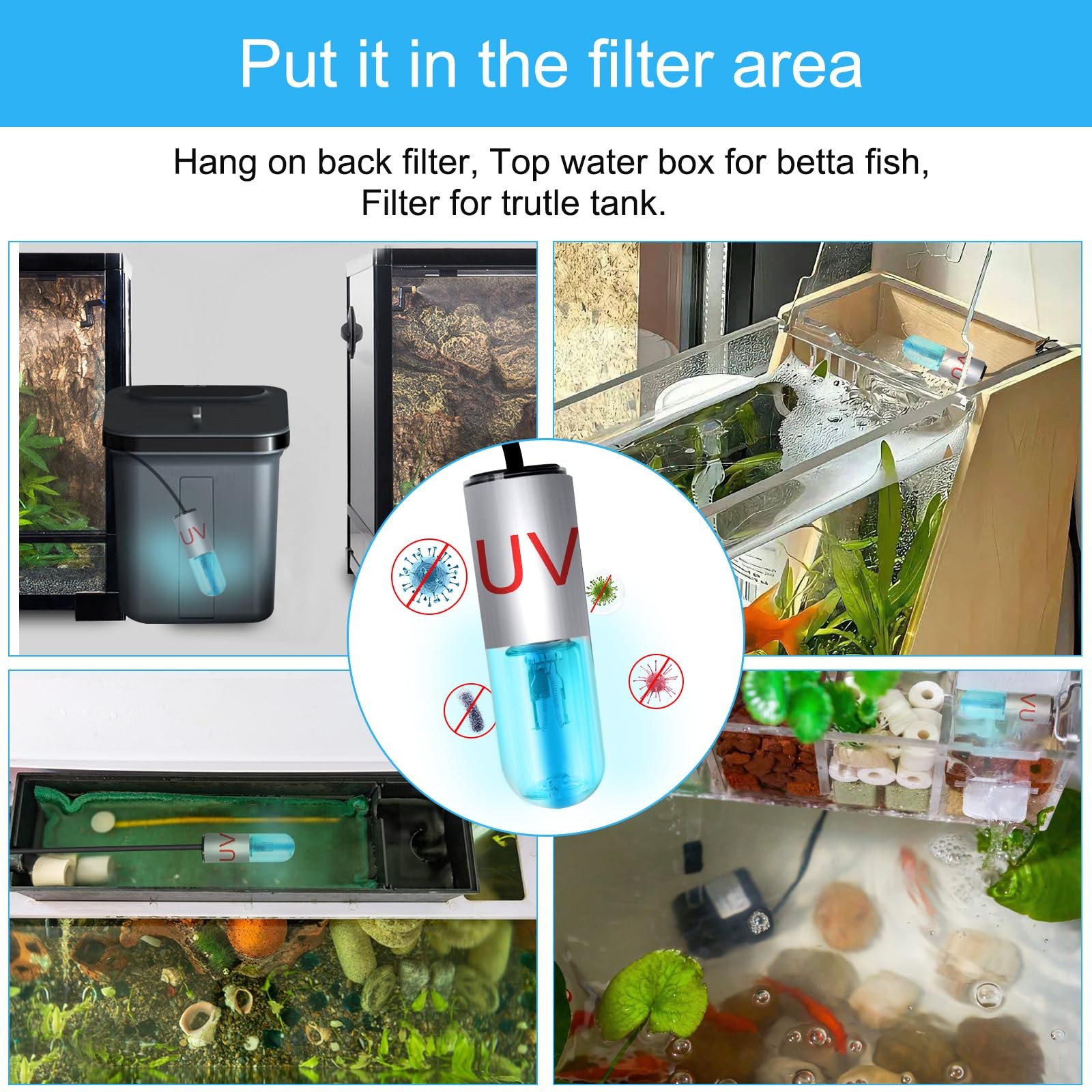 Aquarium Clean Light，3 W Mini &13W UV Sanitizer Submersible Light with U-V 