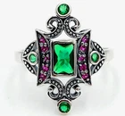 1CT Treated Emerald 925 Solid Sterling Silver Nouveau Look Ring Sz 8 F6-2